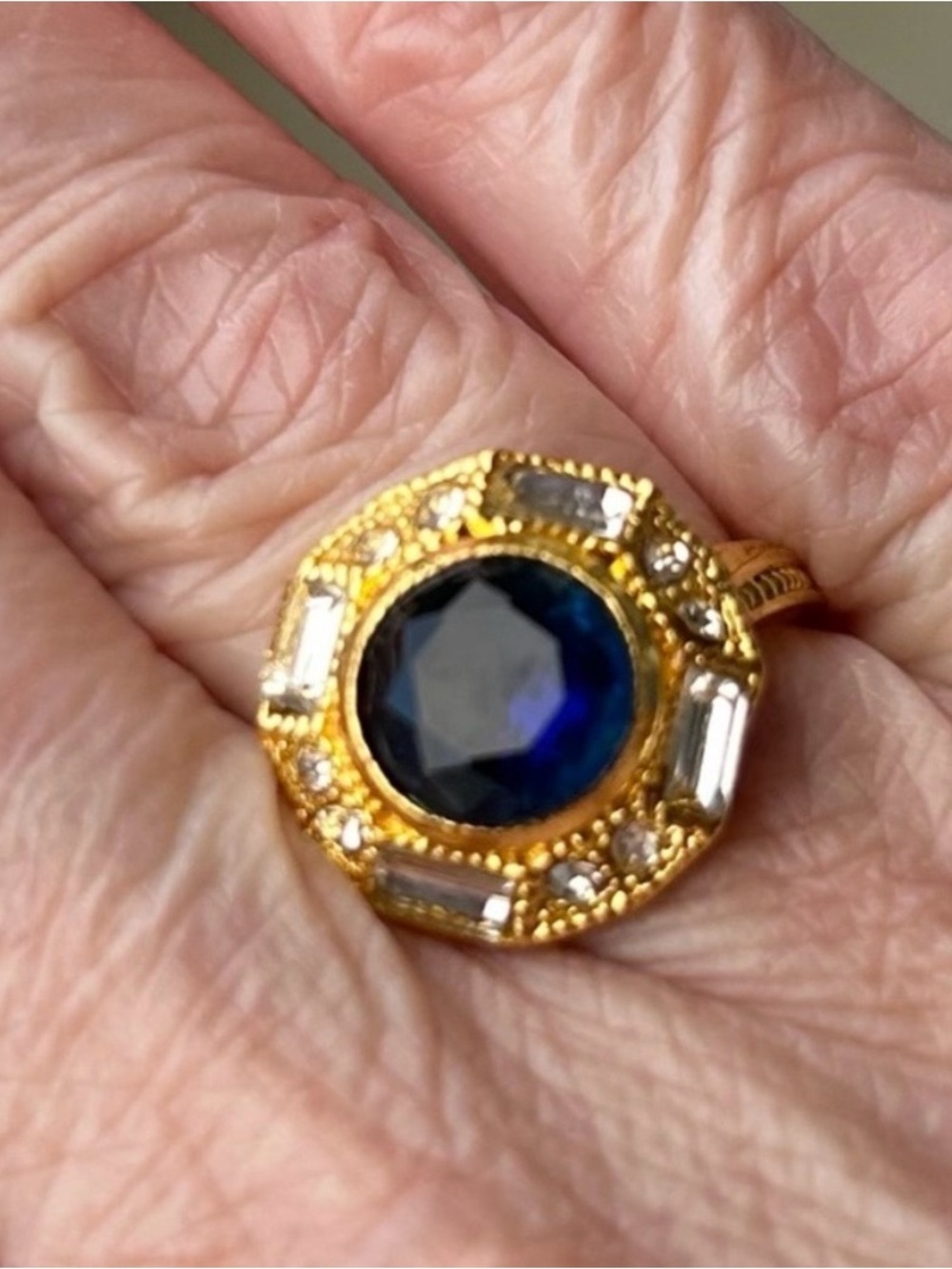 Gold-Plated Ring with Blue Gemstone and Accents - Size 6 - Picture 9 of 10